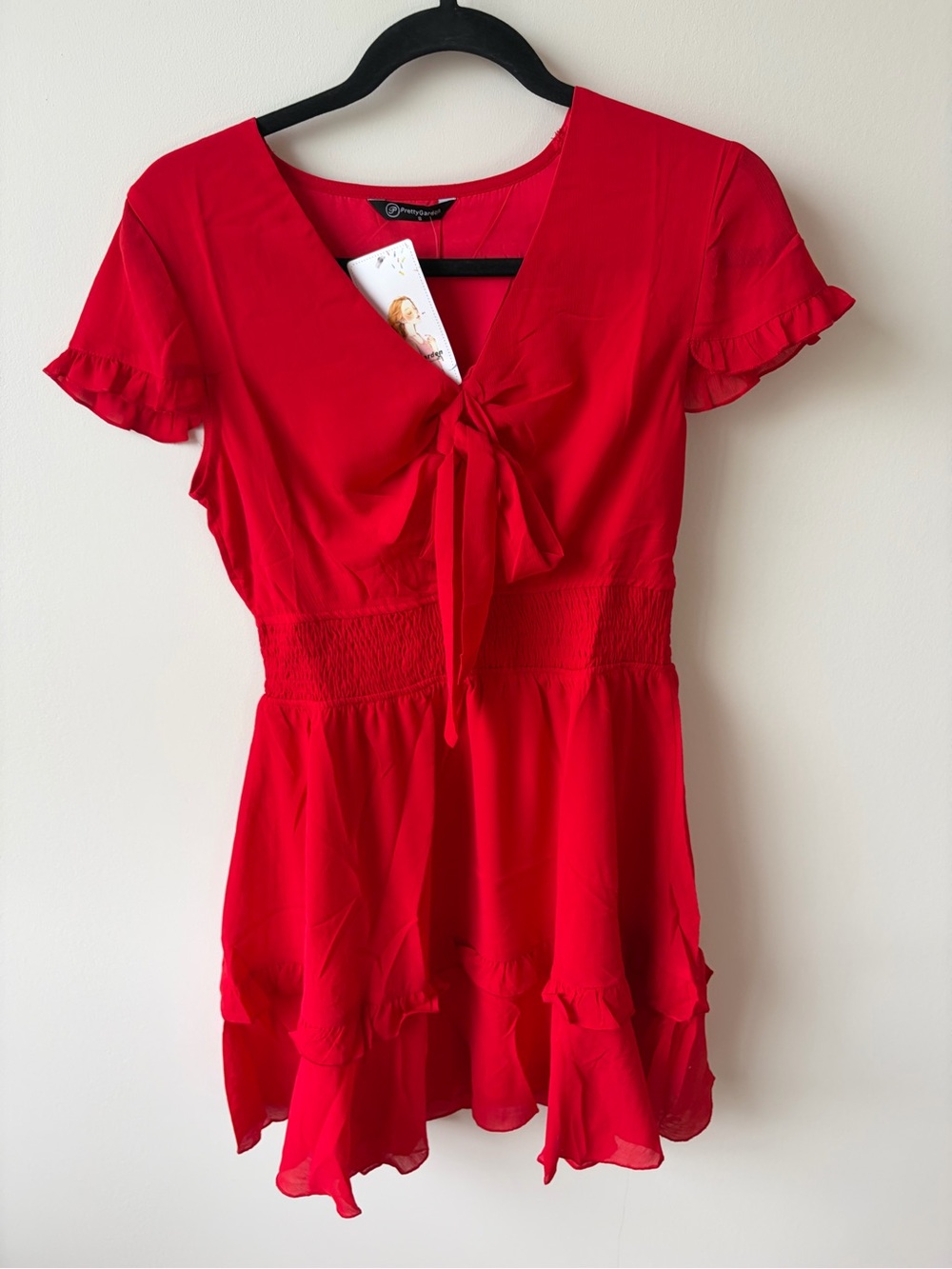 PrettyGarden Red Ruffle Mini Dress | Tie Front Romantic Dress ❤️🍒 - Picture 10 of 10
